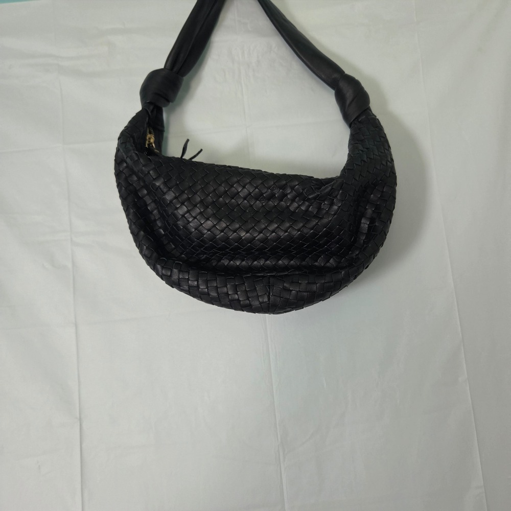Giorgia Milani Black Woven Leather Hobo Bag Knotted Strap Made in Italy - Picture 6 of 6